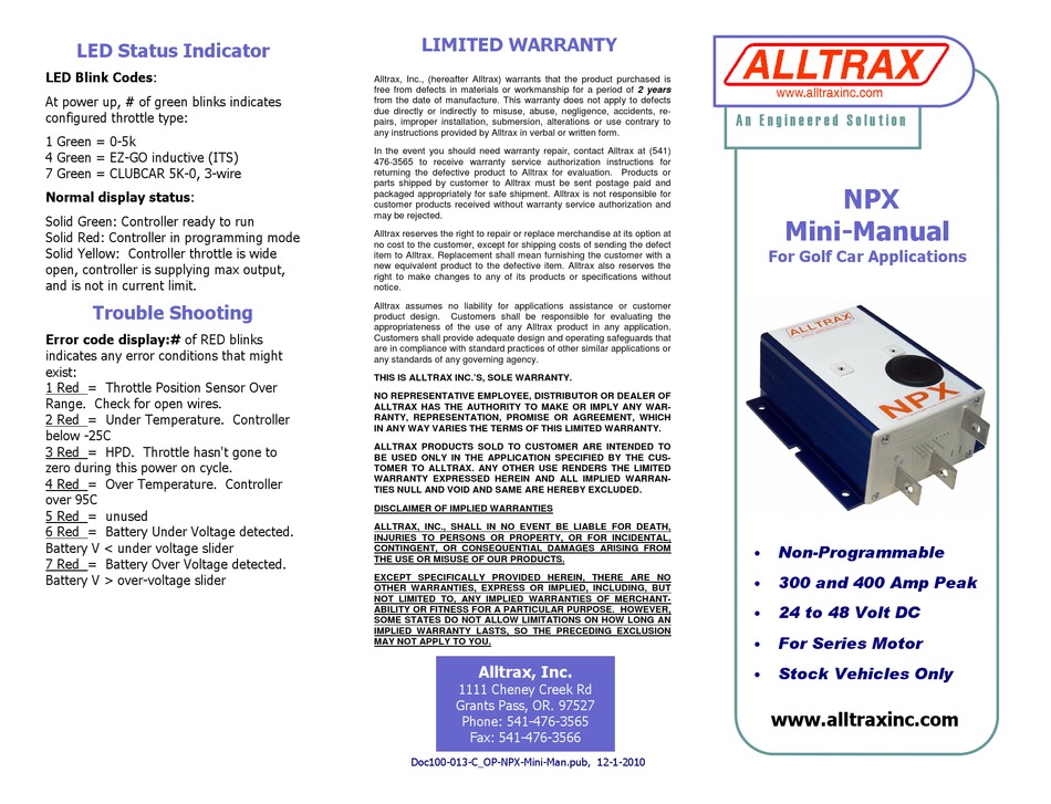 ALLTRAX NPX MANUAL Pdf Download ManualsLib