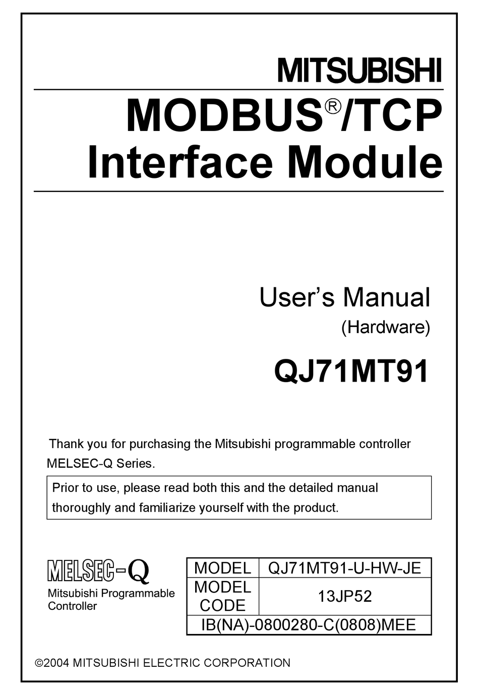 MITSUBISHI QJ71MT91 USER MANUAL Pdf Download | ManualsLib