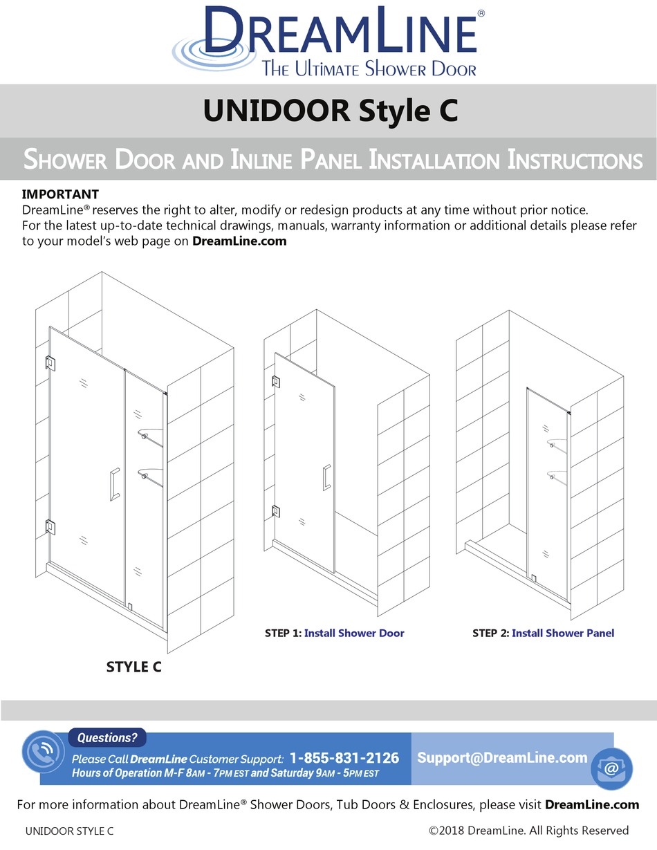 DREAMLINE UNIDOOR STYLE C INSTALLATION INSTRUCTIONS MANUAL Pdf Download