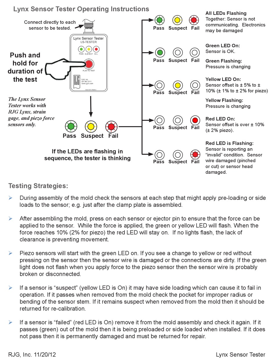 RJG LYNX SENSOR TESTER OPERATING INSTRUCTIONS Pdf Download ManualsLib