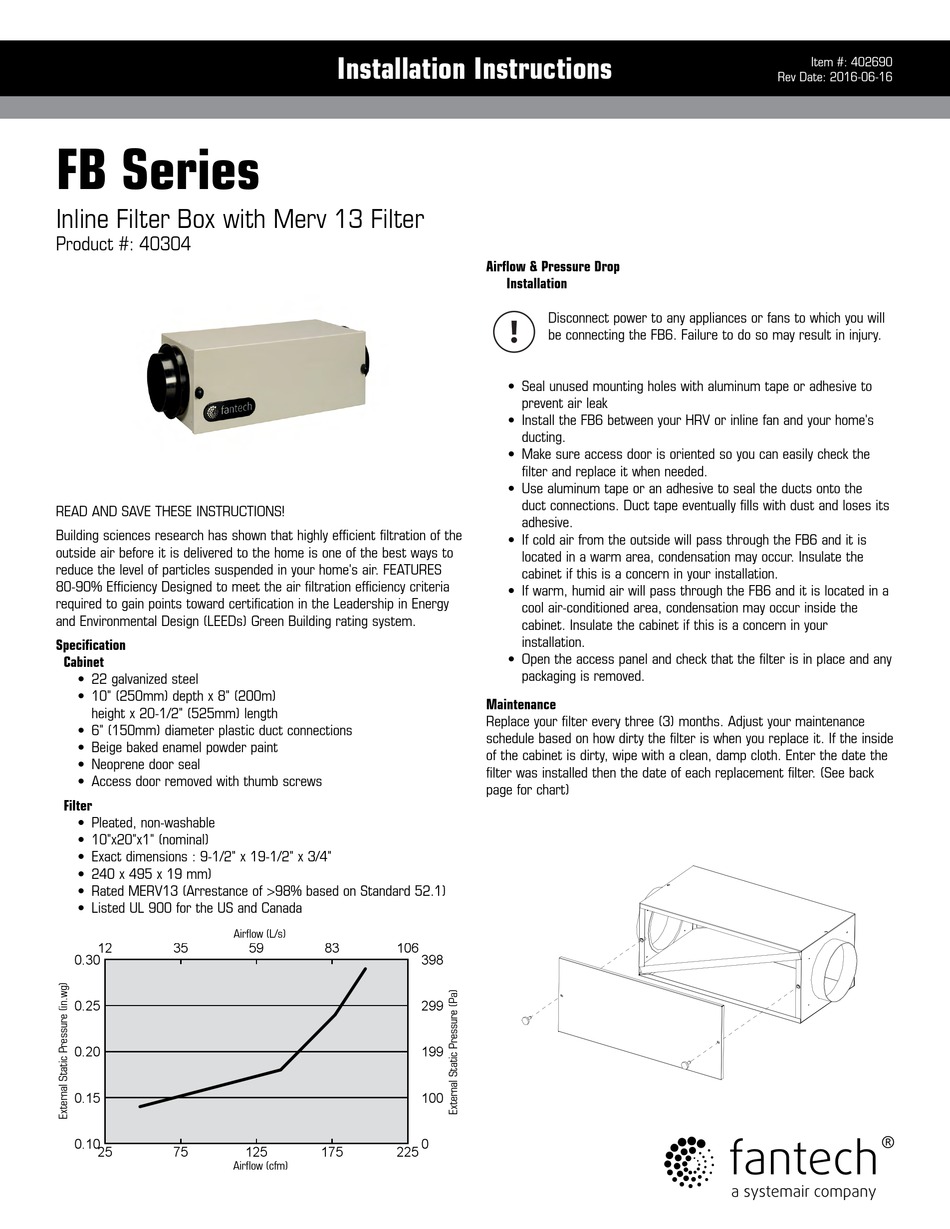 FANTECH FB6 INSTALLATION INSTRUCTIONS Pdf Download ManualsLib