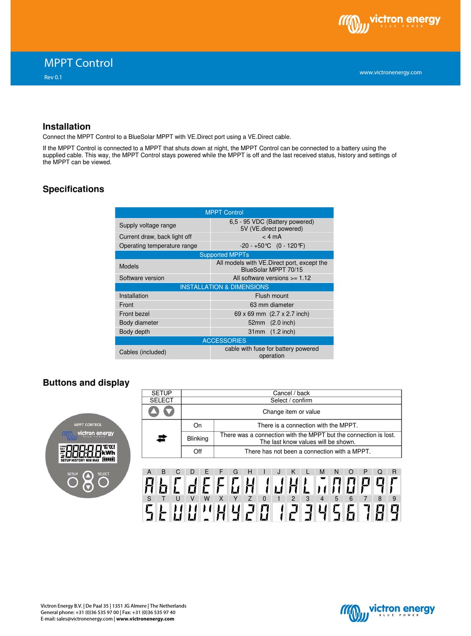 VICTRON ENERGY MPPT CONTROL MANUAL Pdf Download ManualsLib