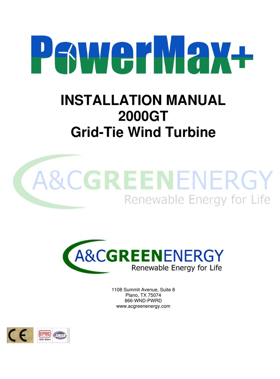 A&C GREEN ENERGY POWERMAX+ 2000GT INSTALLATION MANUAL Pdf Download