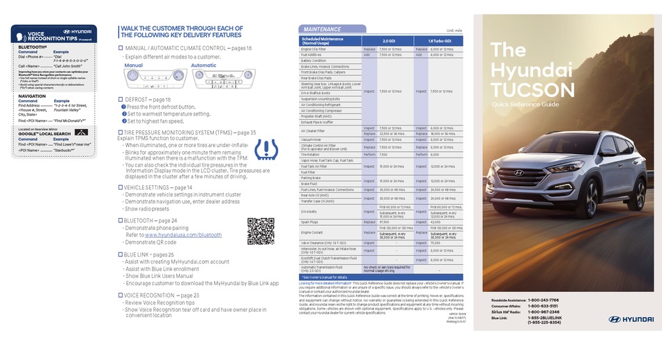 Hyundai Tucson Quick Reference Manual Pdf Download Manualslib