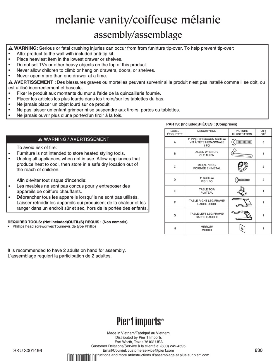 PIER 1 IMPORTS MELANIE VANITY ASSEMBLY Pdf Download ManualsLib