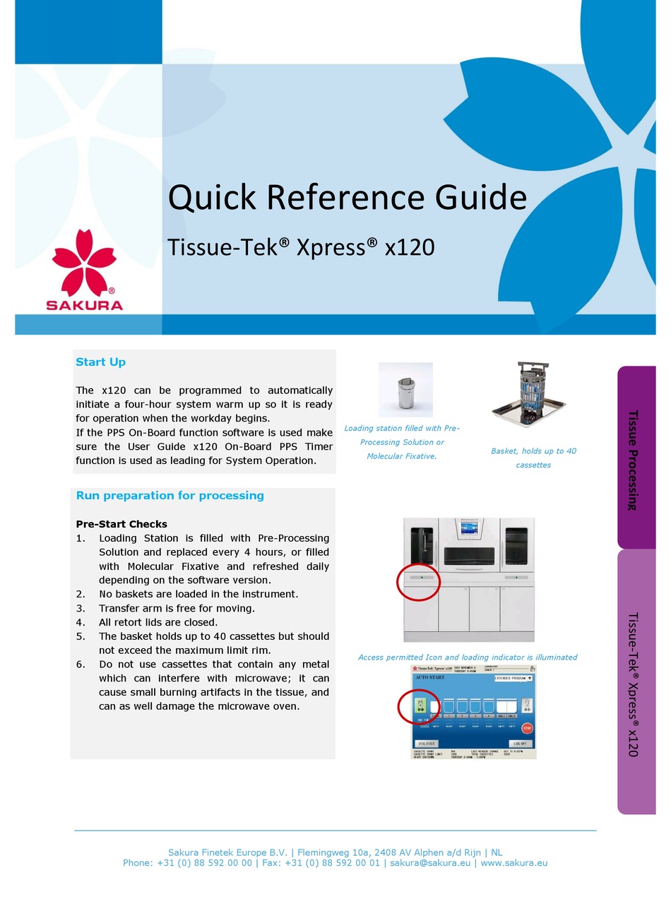 SAKURA TISSUETEK XPRESS X120 QUICK REFERENCE MANUAL Pdf Download