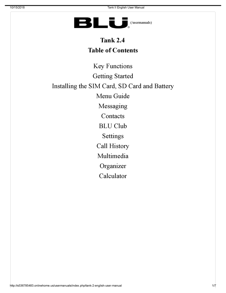 Blu Tank Ii User Manual Pdf Download Manualslib
