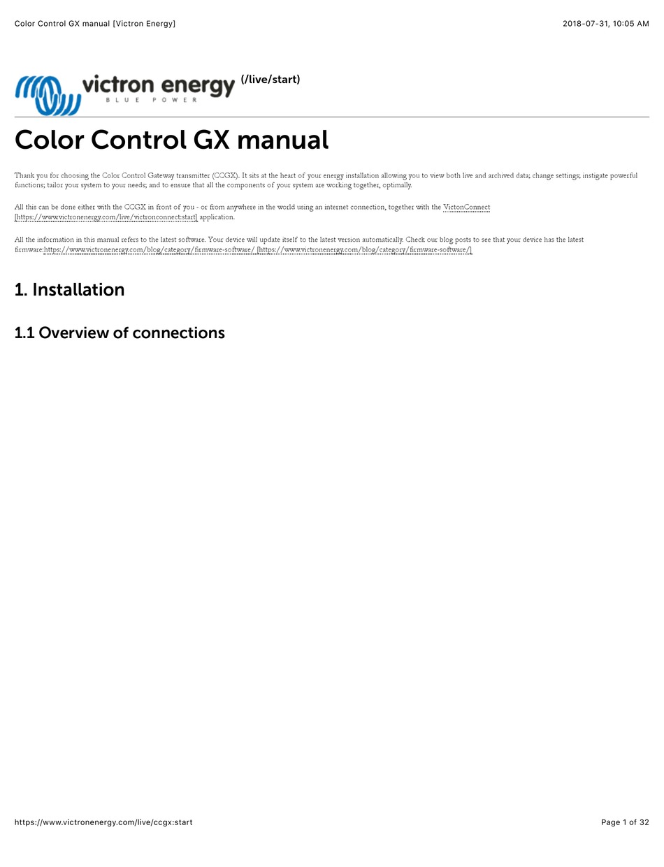 VICTRON ENERGY COLOR CONTROL GX MANUAL Pdf Download ManualsLib