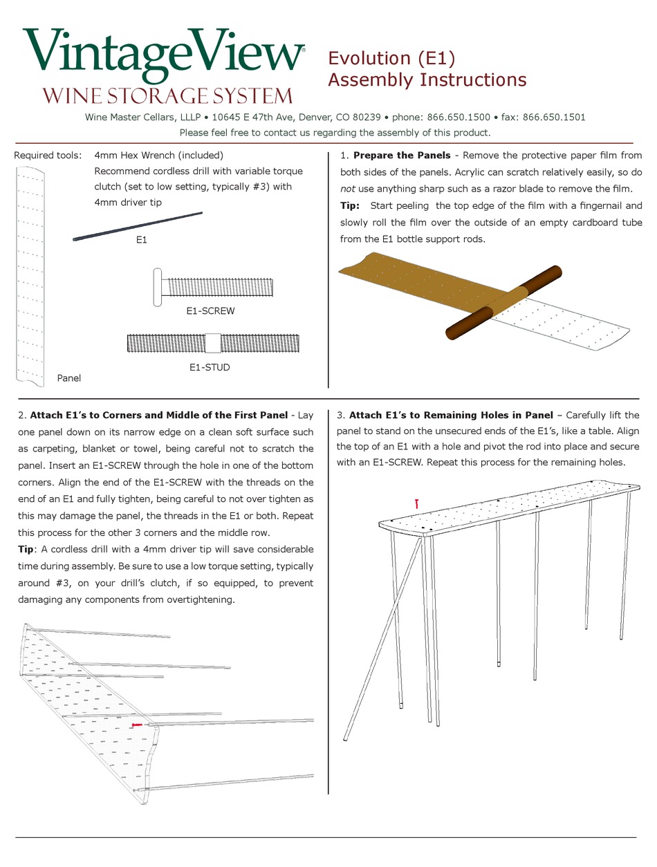 VINTAGE VIEW E1 ASSEMBLY AND USE INSTRUCTIONS Pdf Download ManualsLib
