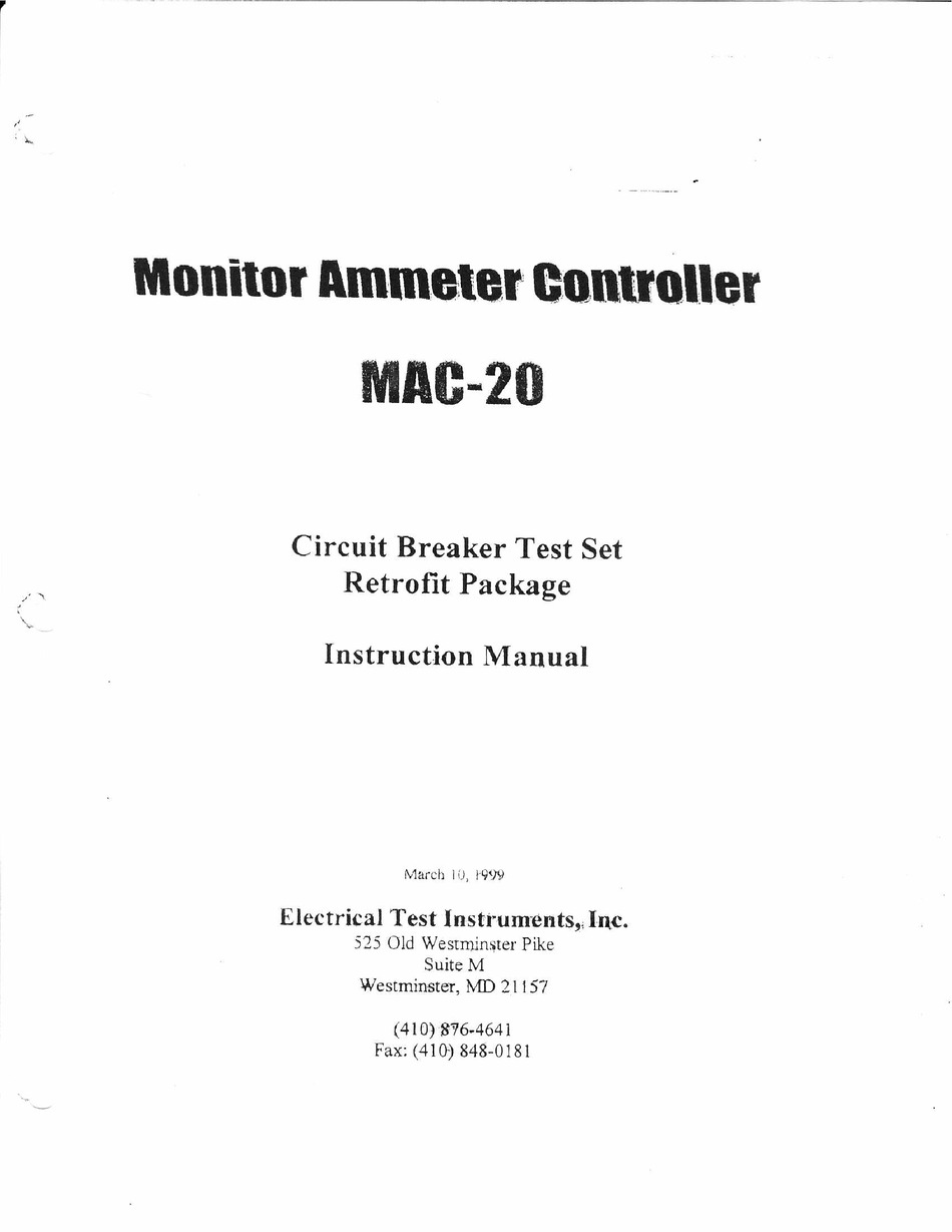 ELECTRICAL TEST INSTRUMENTS MAC20 INSTRUCTION MANUAL Pdf Download