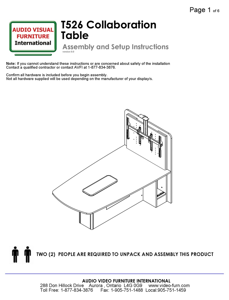 AUDIO VISUAL FURNITURE T526 ASSEMBLY AND SETUP INSTRUCTIONS Pdf