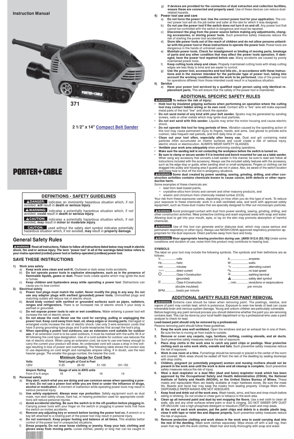 PORTER-CABLE 371 INSTRUCTION MANUAL Pdf Download | ManualsLib