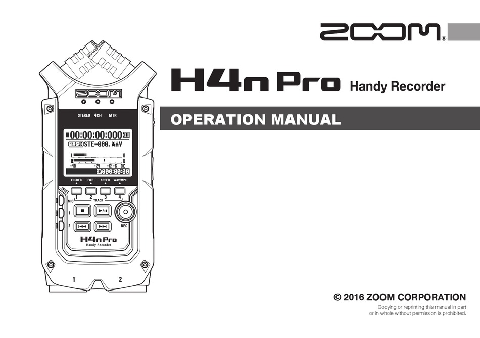 Zoom H4n Pro Operation Manual Pdf Download Manualslib