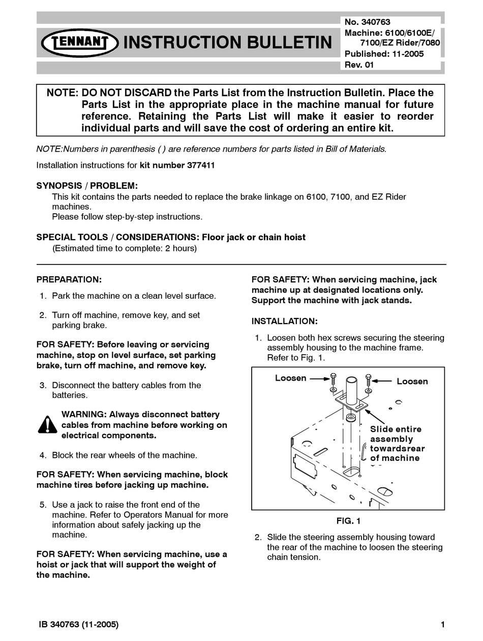 TENNANT 6100 INSTRUCTION BULLETIN Pdf Download | ManualsLib