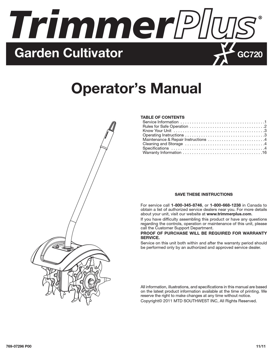 TRIMMERPLUS GC720 OPERATOR'S MANUAL Pdf Download ManualsLib