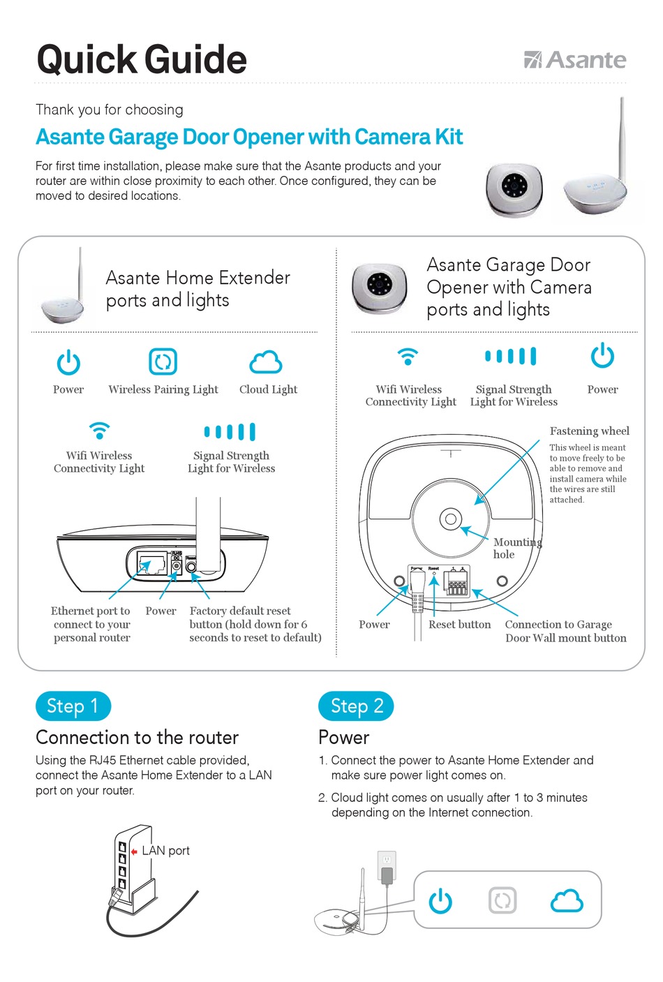 Asante Garage Door Opener With Camera Kit Quick Manual Pdf Download Manualslib