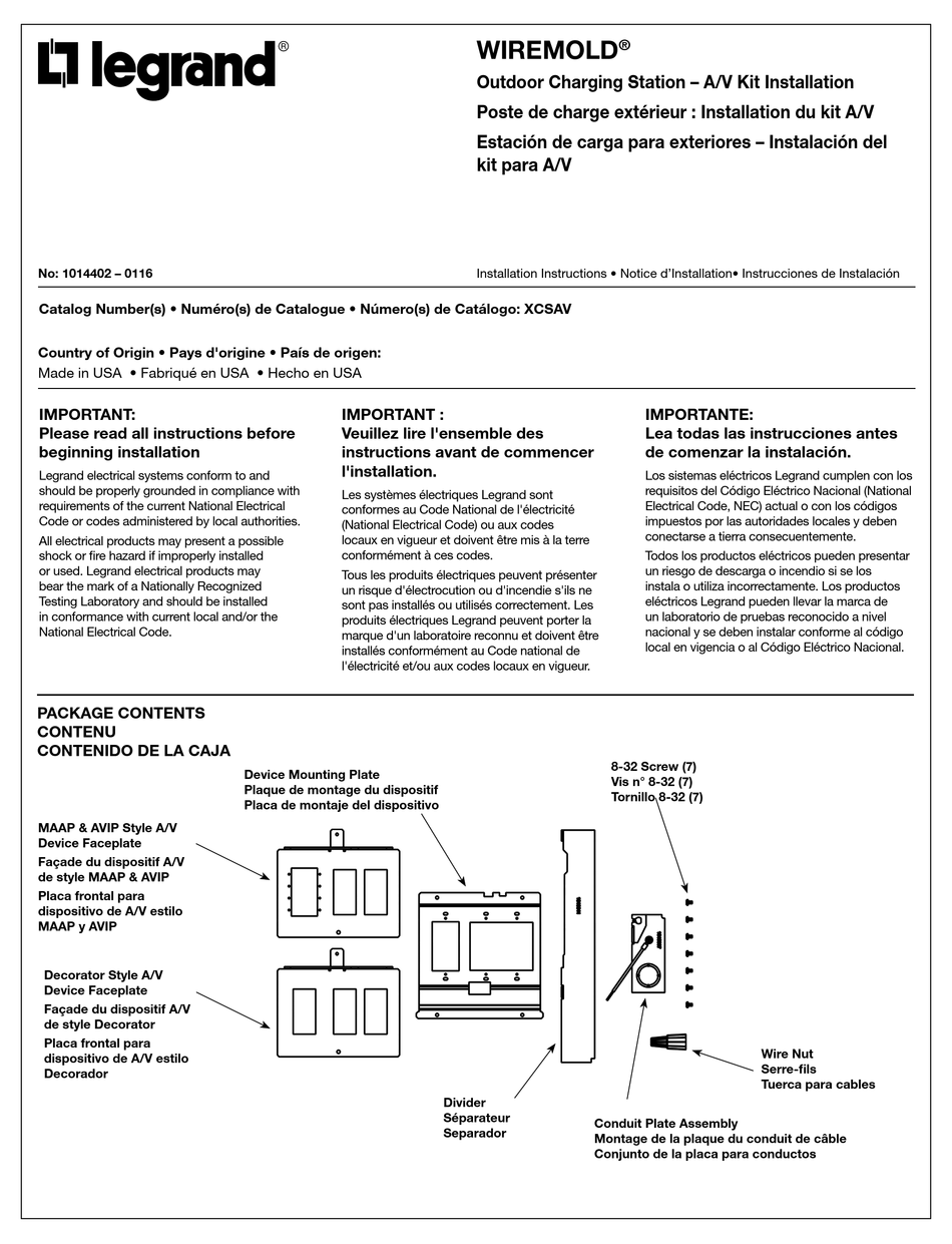 LEGRAND XCSAV INSTALLATION INSTRUCTIONS MANUAL Pdf Download ManualsLib