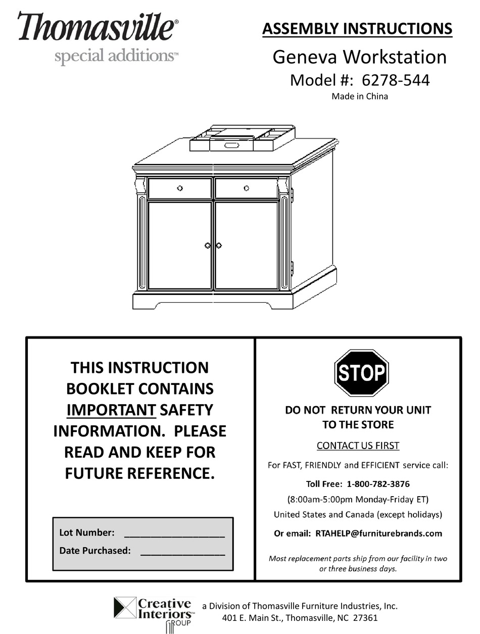 THOMASVILLE GENEVA 6278544 ASSEMBLY INSTRUCTIONS MANUAL Pdf Download