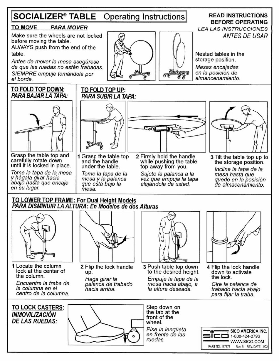 SICO SOCIALIZER TABLE OPERATING INSTRUCTIONS Pdf Download | ManualsLib
