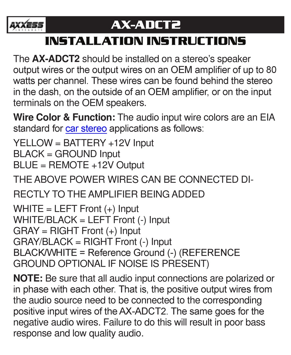 AXXESS AXADCT2 INSTALLATION INSTRUCTIONS Pdf Download ManualsLib