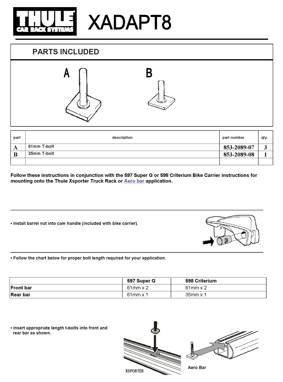 THULE XADAPT8 INSTALLATION INSTRUCTIONS Pdf Download ManualsLib