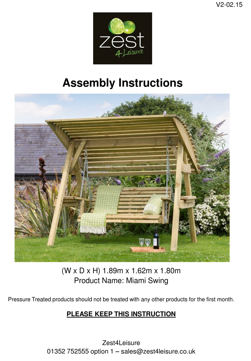 ZEST MIAMI ASSEMBLY INSTRUCTIONS MANUAL Pdf Download ManualsLib