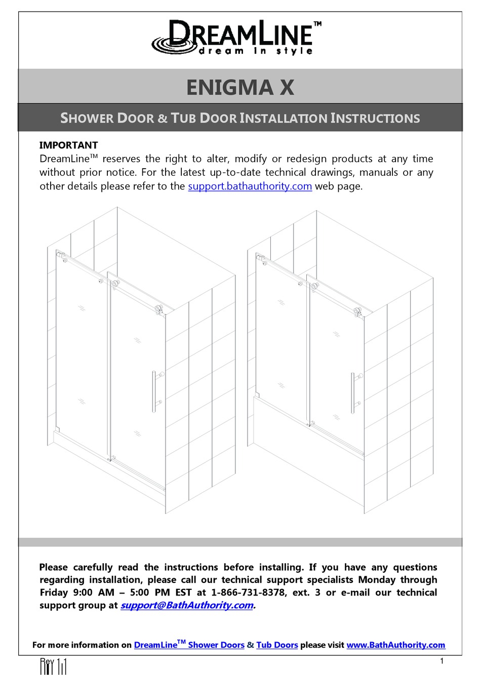 DREAMLINE ENIGMA X INSTALLATION INSTRUCTIONS MANUAL Pdf Download