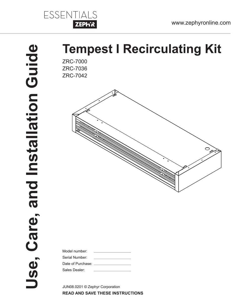 ZEPHYR ZRC7000 USE, CARE AND INSTALLATION MANUAL Pdf Download ManualsLib