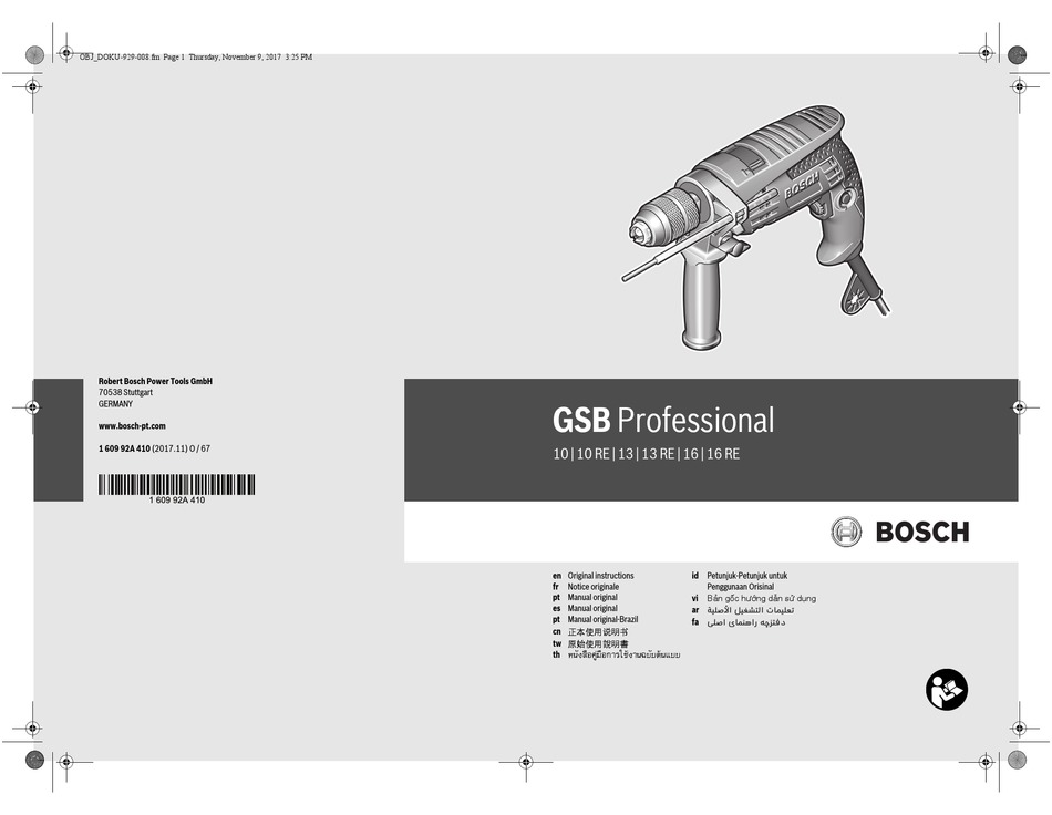 BOSCH GSB 10 ORIGINAL INSTRUCTIONS MANUAL Pdf Download | ManualsLib