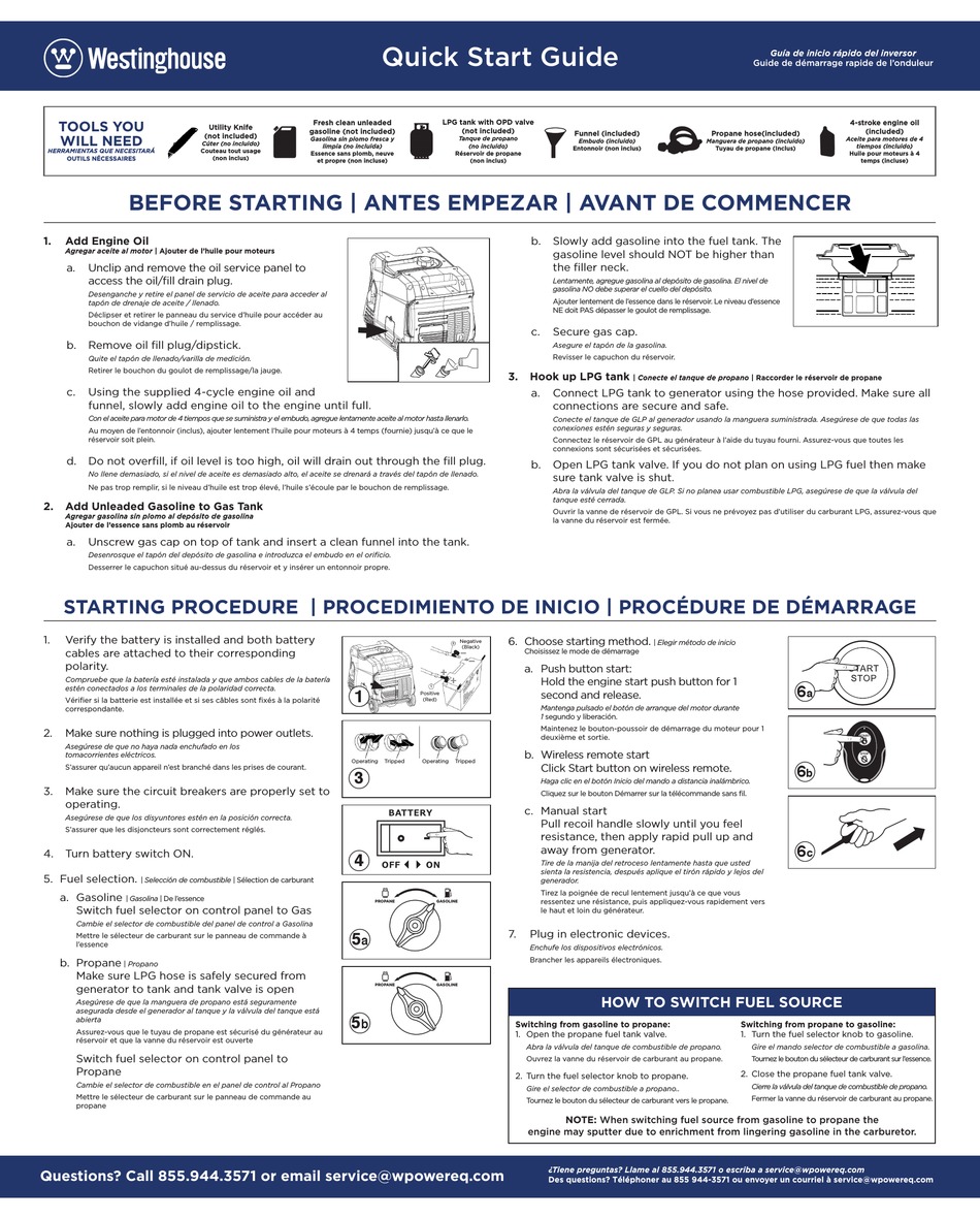 WESTINGHOUSE IGEN4500DF QUICK START MANUAL Pdf Download | ManualsLib