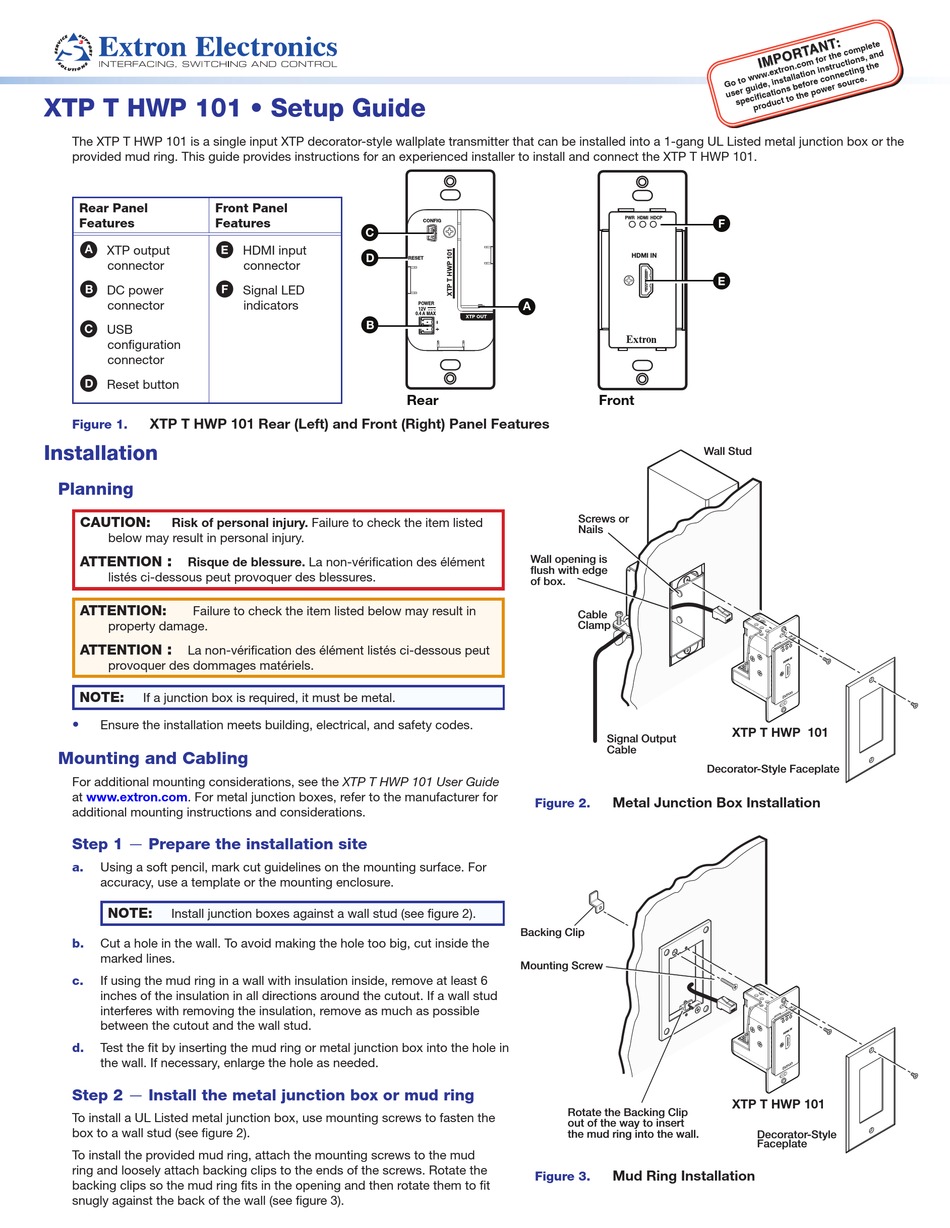 EXTRON ELECTRONICS XTP T HWP 101 SETUP MANUAL Pdf Download | ManualsLib