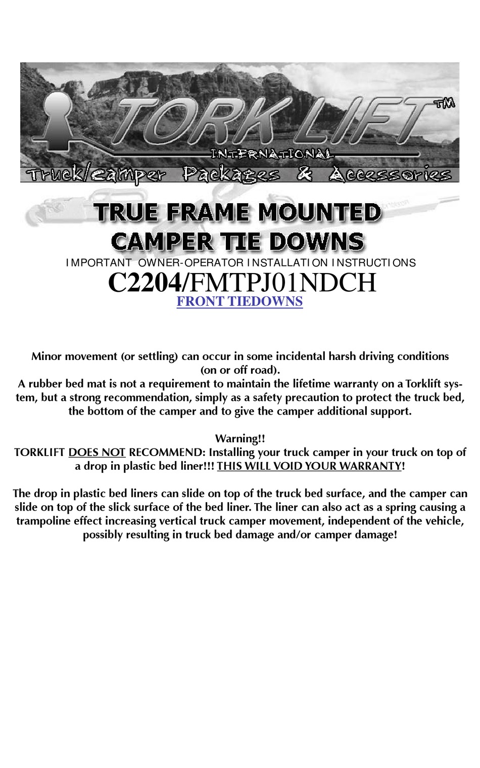 True Frame Mounted Camper Tie Downs