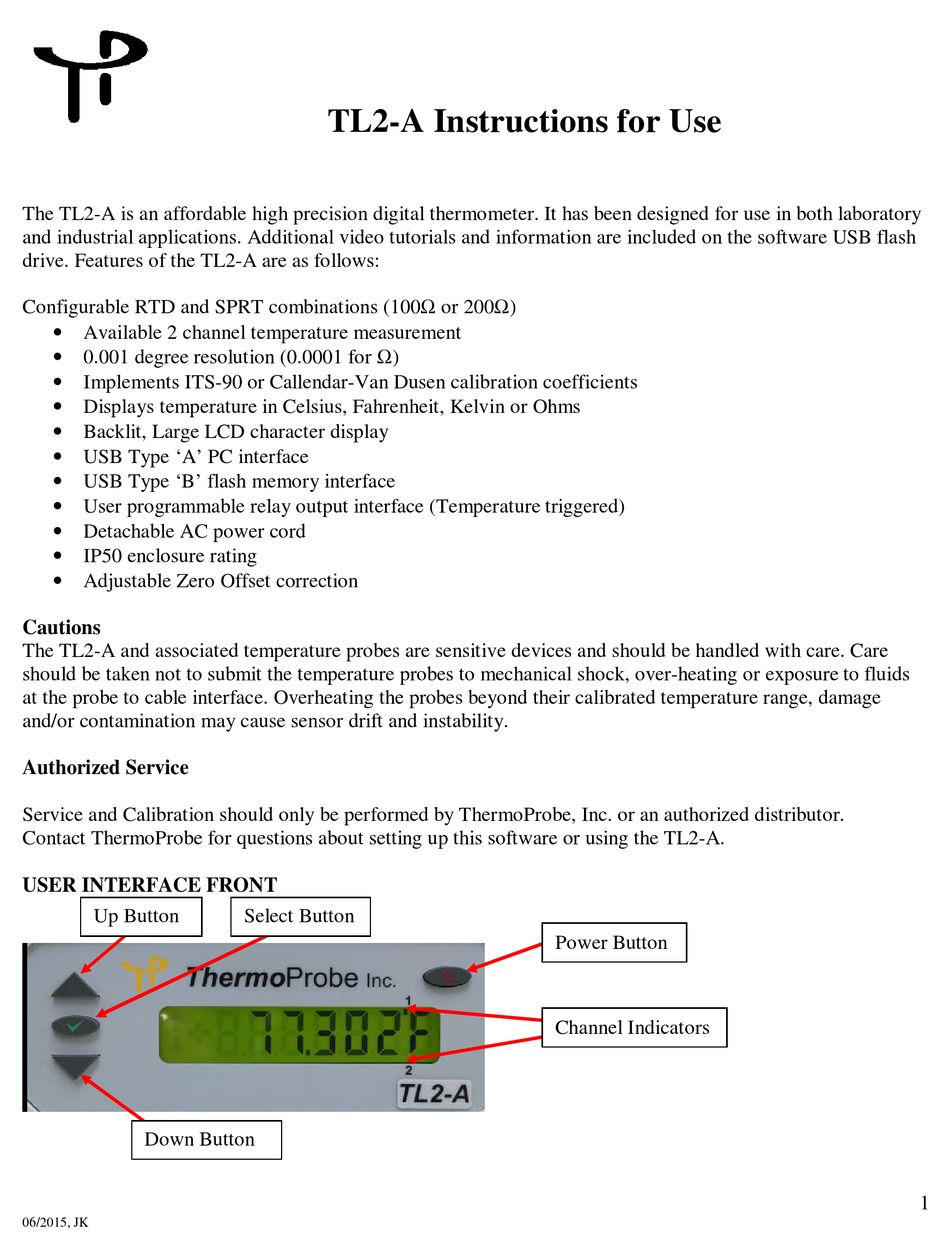 ThermoProbe TL2-A, Precision Bench-Top Thermometer