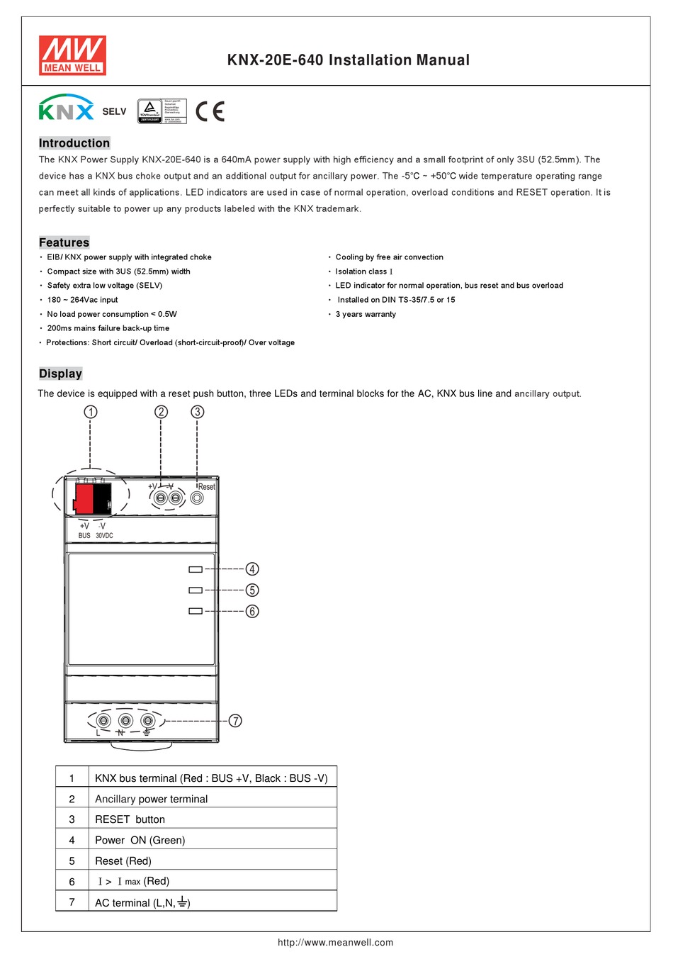 MEAN WELL KNX-20E-640 INSTALLATION MANUAL Pdf Download | ManualsLib