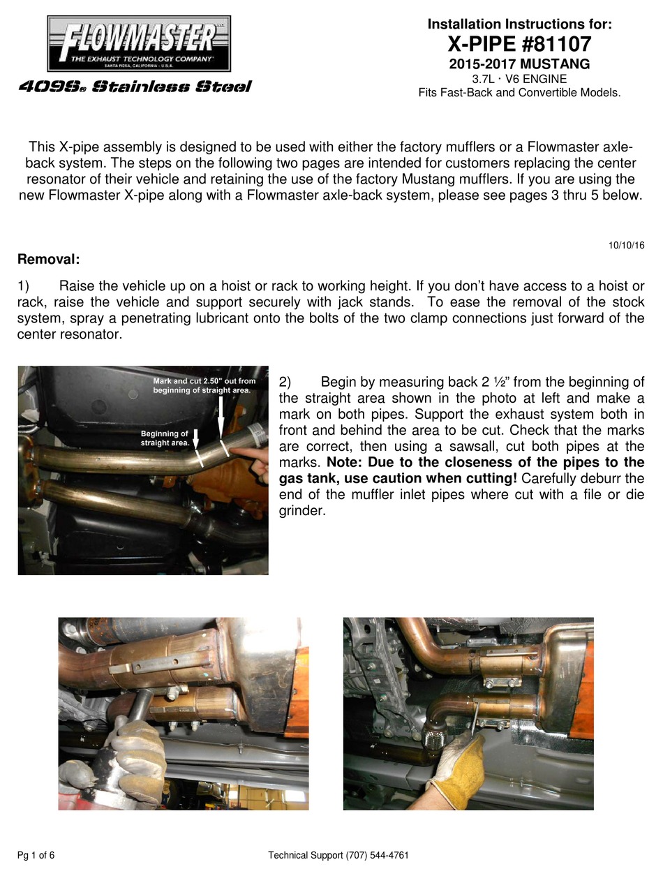 FLOWMASTER XPIPE 81107 INSTALLATION INSTRUCTIONS MANUAL Pdf Download