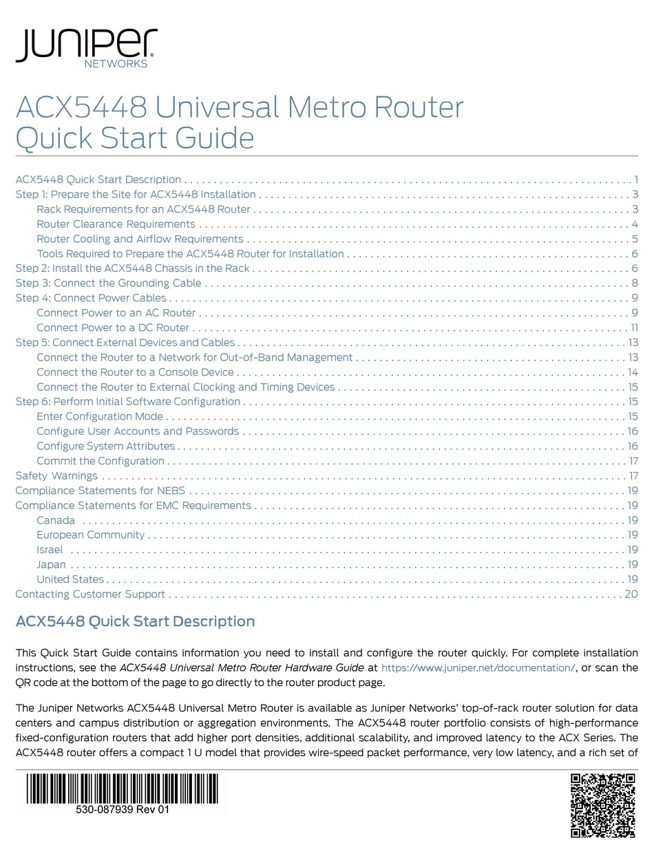 JUNIPER ACX5448 QUICK START MANUAL Pdf Download ManualsLib
