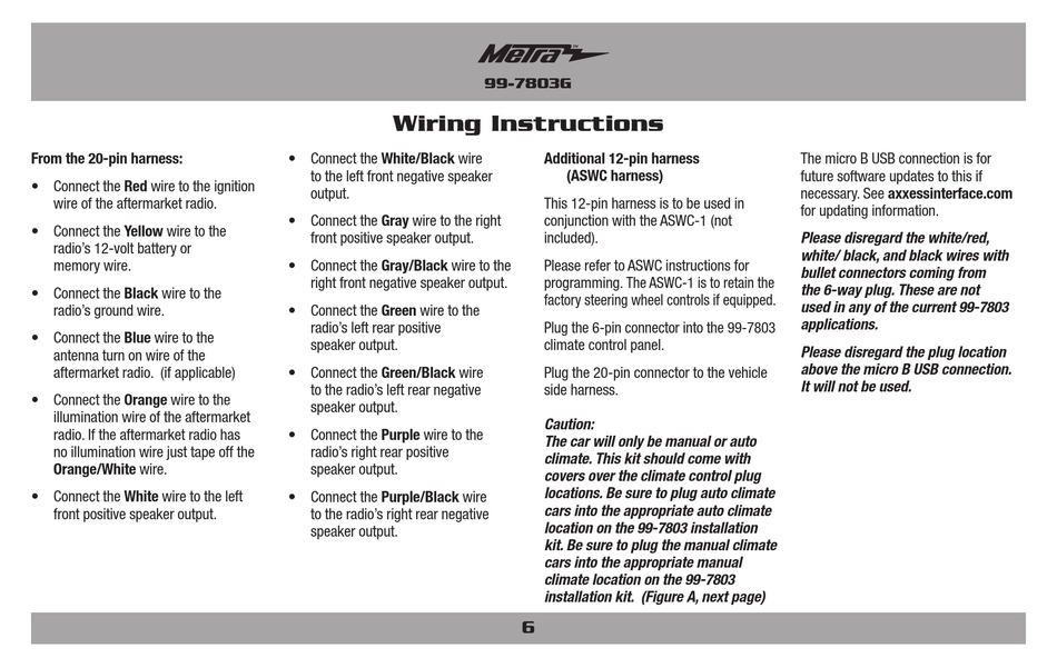 METRA ELECTRONICS 997803G WIRING INSTRUCTIONS Pdf Download ManualsLib