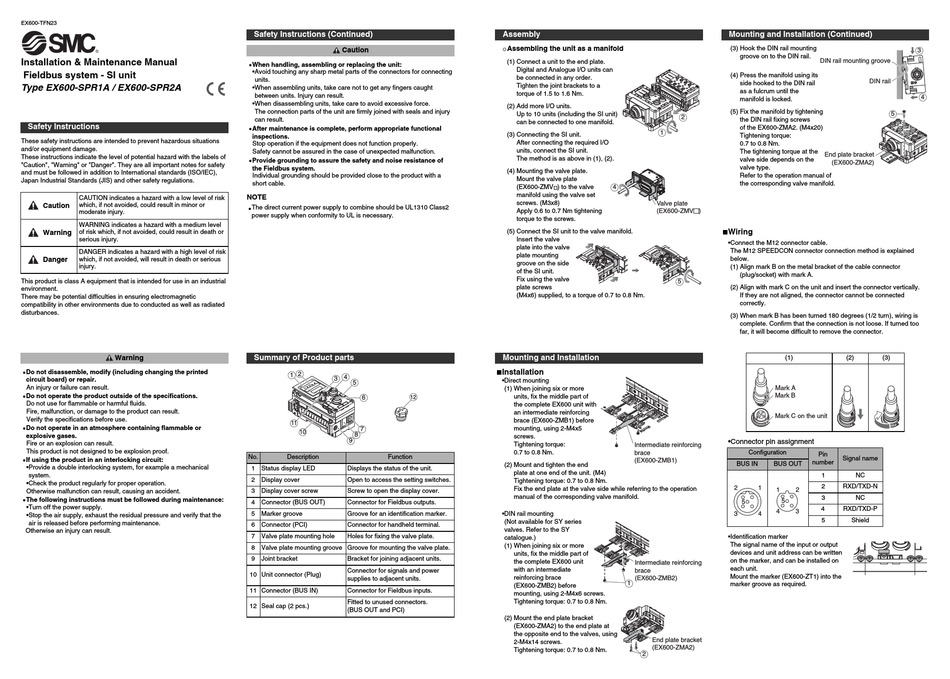 SMC NETWORKS EX600-SPR1A INSTALLATION & MAINTENANCE MANUAL Pdf Download