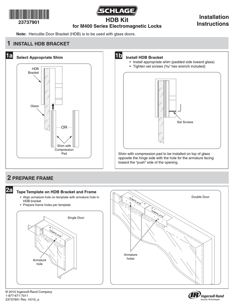 SCHLAGE HDB INSTALLATION INSTRUCTIONS MANUAL Pdf Download | ManualsLib