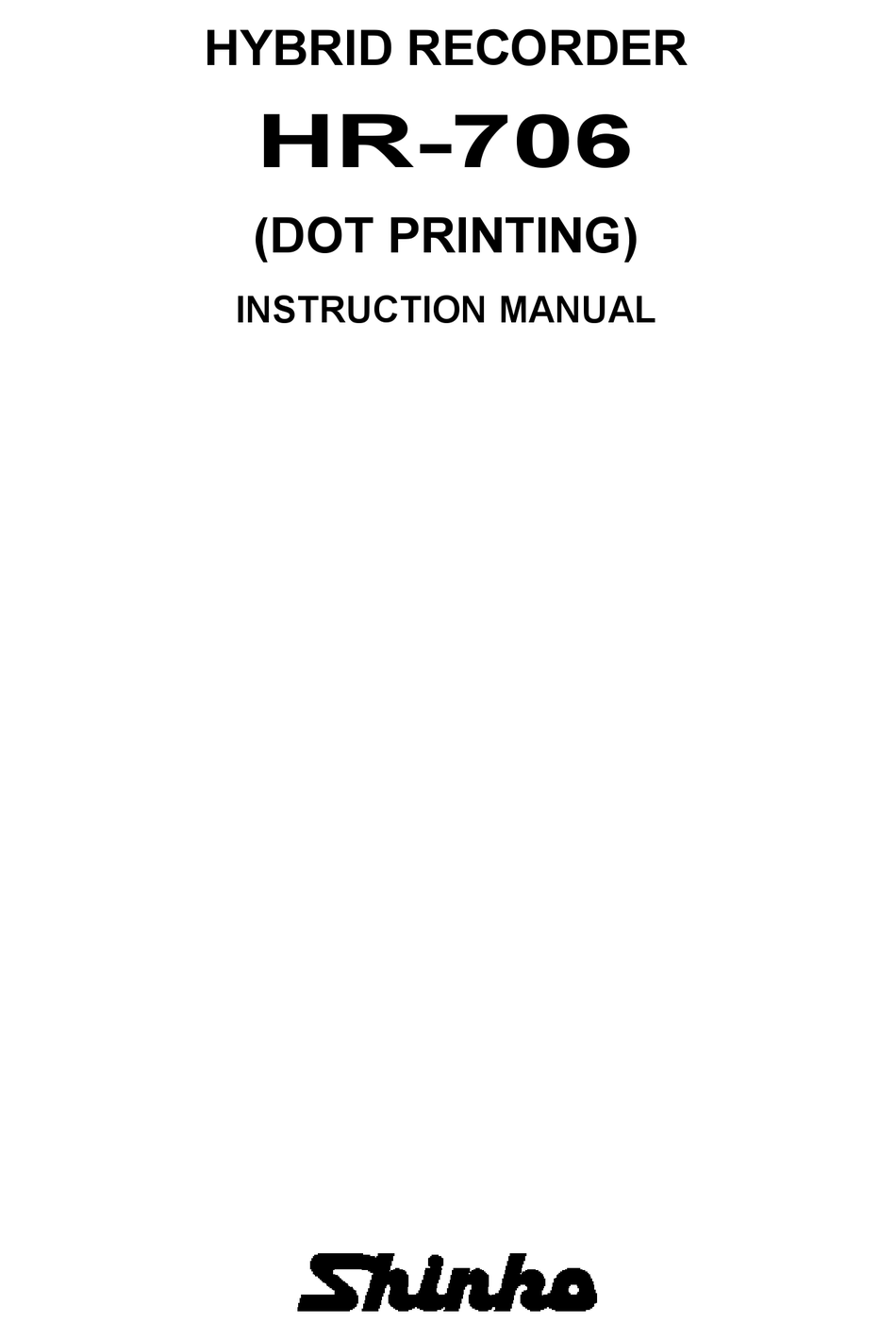 SHINKO HR706 INSTRUCTION MANUAL Pdf Download ManualsLib