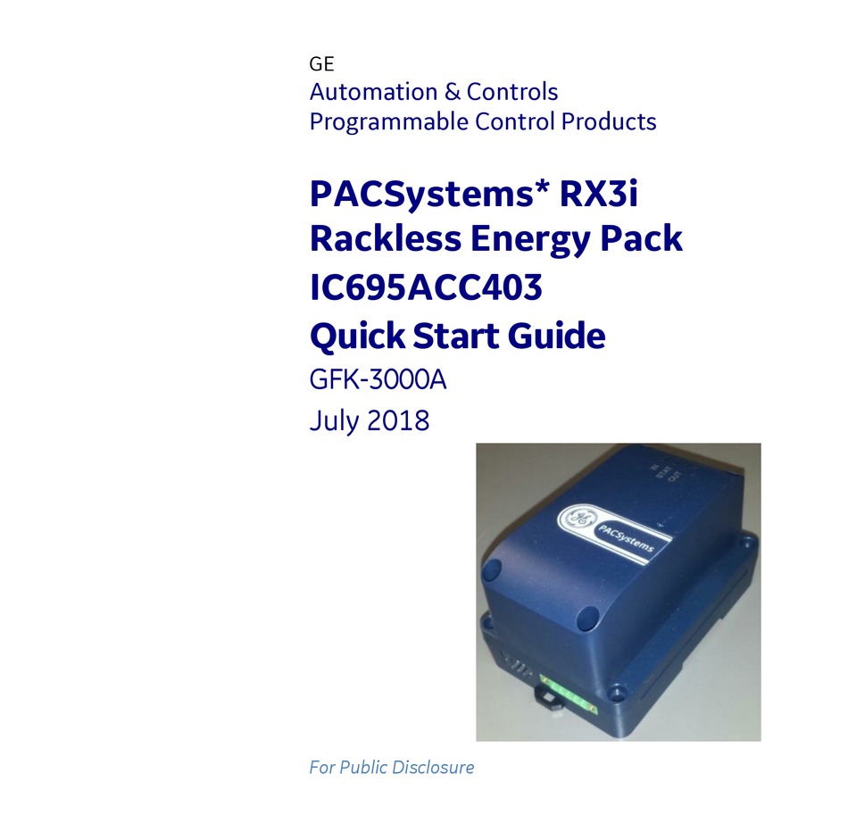GE PACSYSTEMS RX3I IC695ACC403 QUICK START MANUAL Pdf Download | ManualsLib