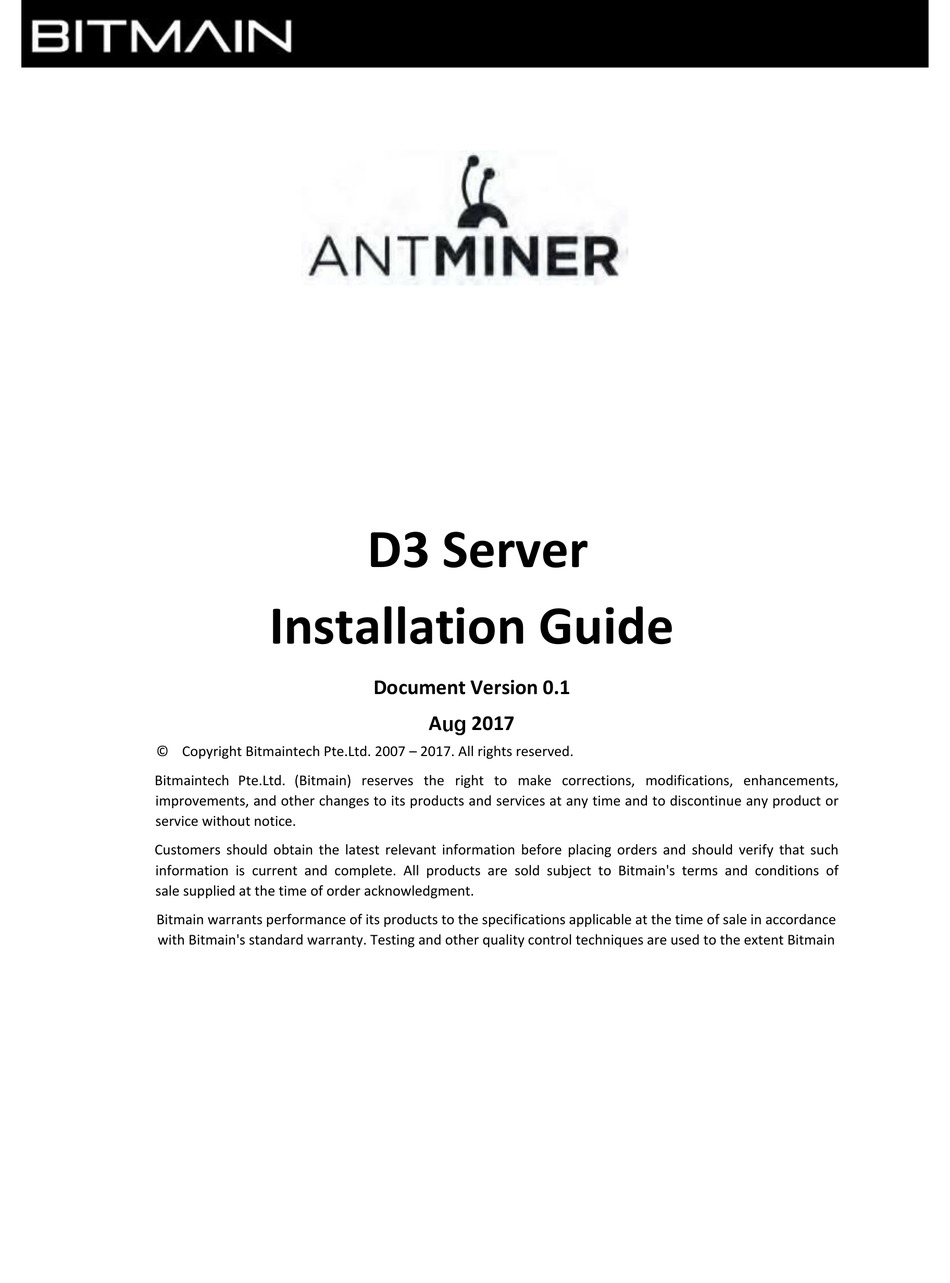 BITMAIN ANTMINER D3 INSTALLATION MANUAL Pdf Download | ManualsLib
