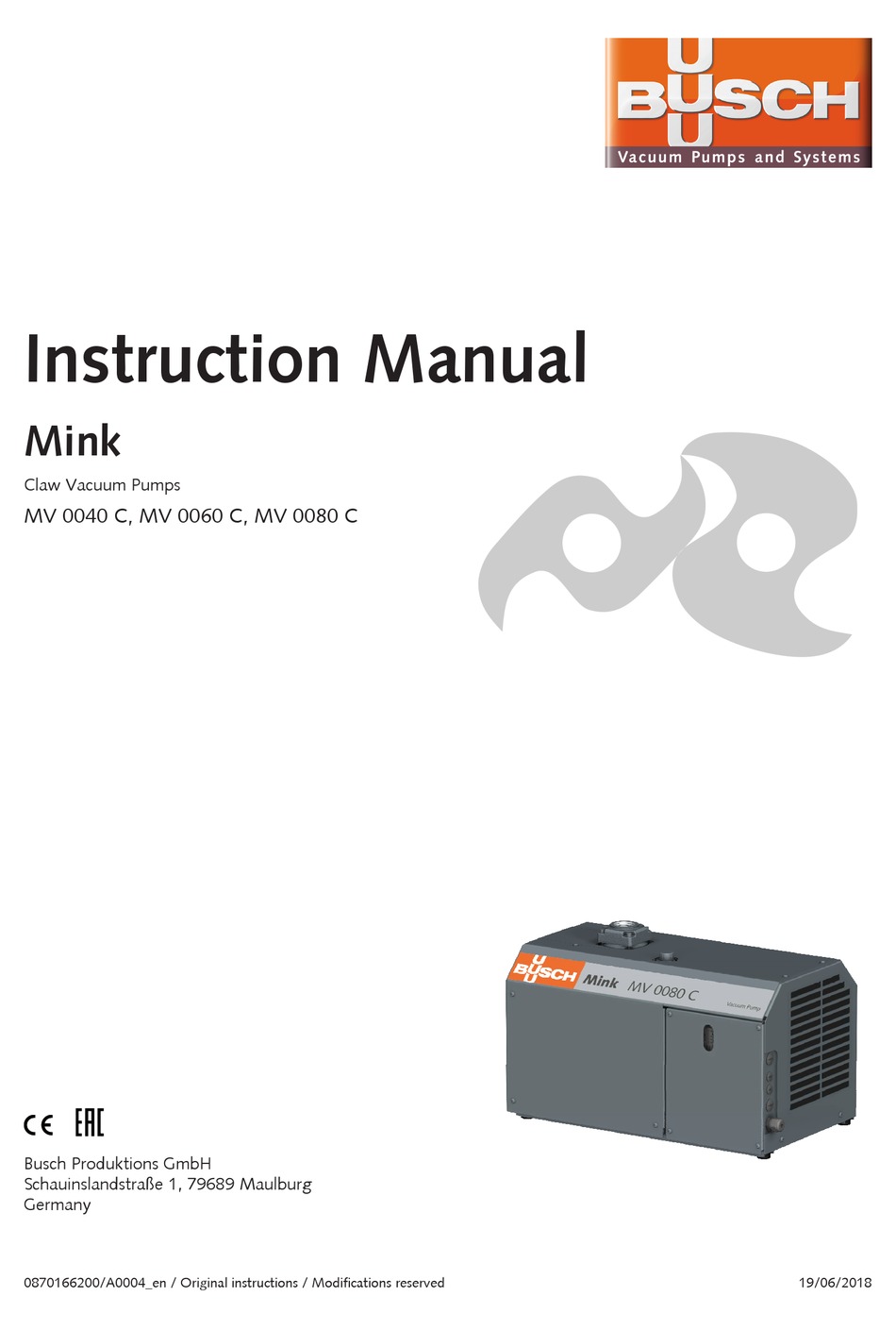 BUSCH MINK MV C INSTRUCTION MANUAL Pdf Download ManualsLib