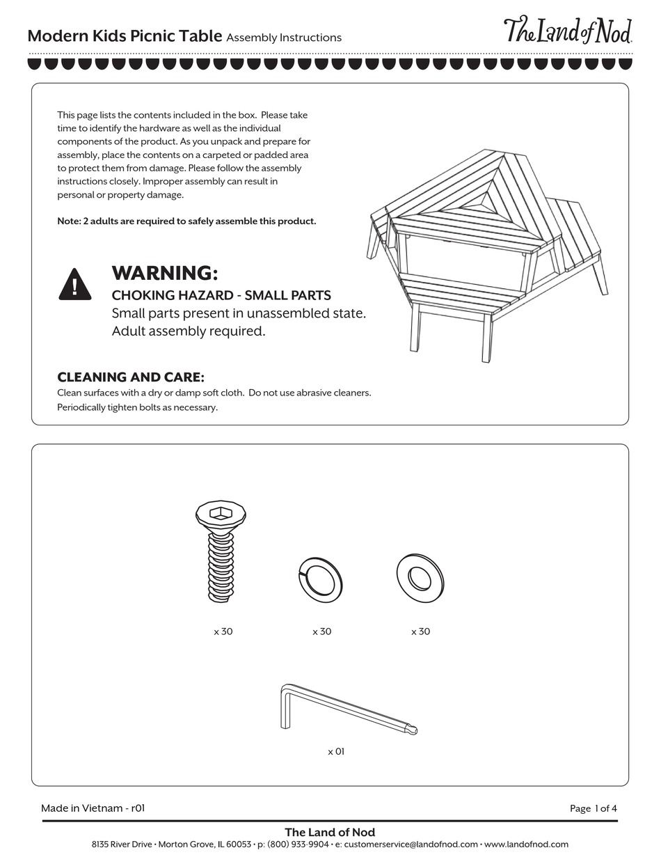 The Land Of Nod Modern Kids Picnic Table Assembly Instructions Pdf Download Manualslib