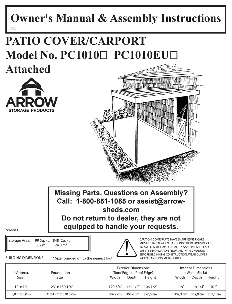 ARROW STORAGE PRODUCTS PC1010 OWNER'S MANUAL & ASSEMBLY INSTRUCTIONS Pdf Download ManualsLib
