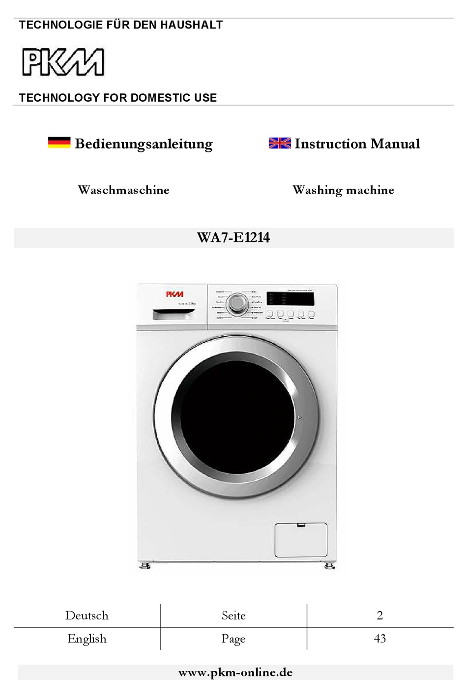 PKM WA7-E1214 INSTRUCTION MANUAL Pdf Download | ManualsLib | Waschmaschinen