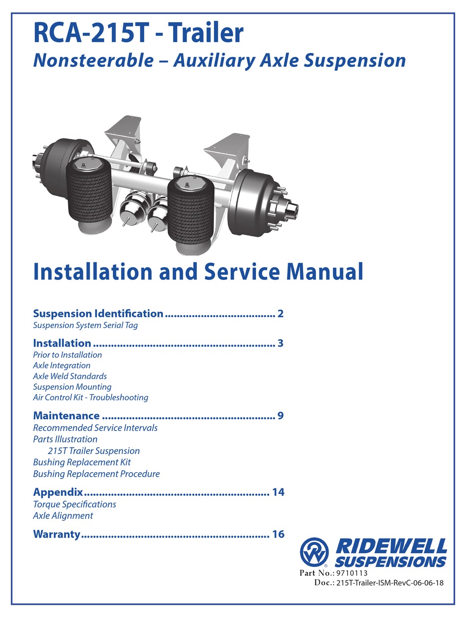 RIDEWELL SUSPENSIONS RCA215T INSTALLATION AND SERVICE MANUAL Pdf Download ManualsLib