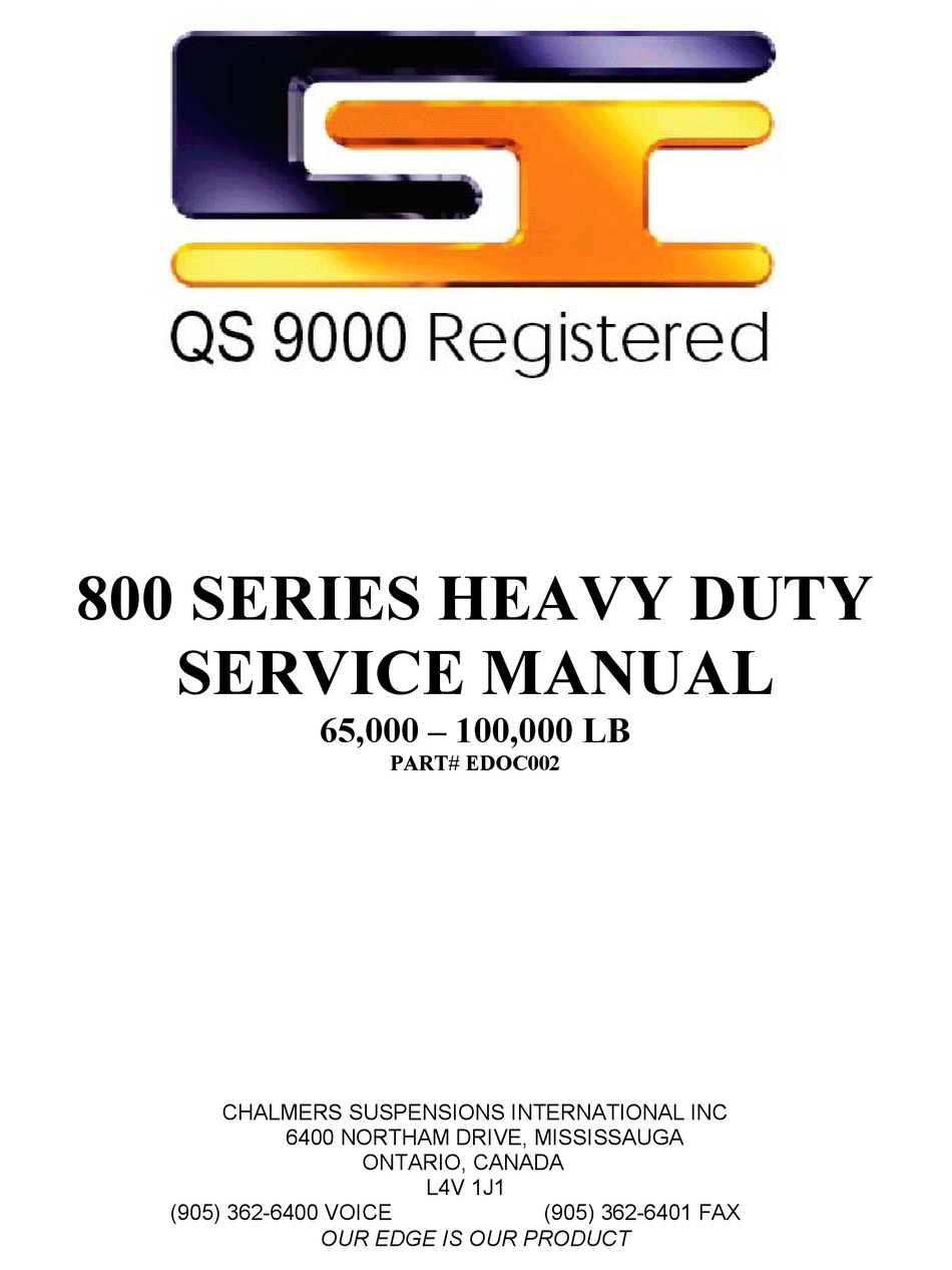 CHALMERS SUSPENSION INTERNATIONAL 800 SERIES SERVICE MANUAL Pdf