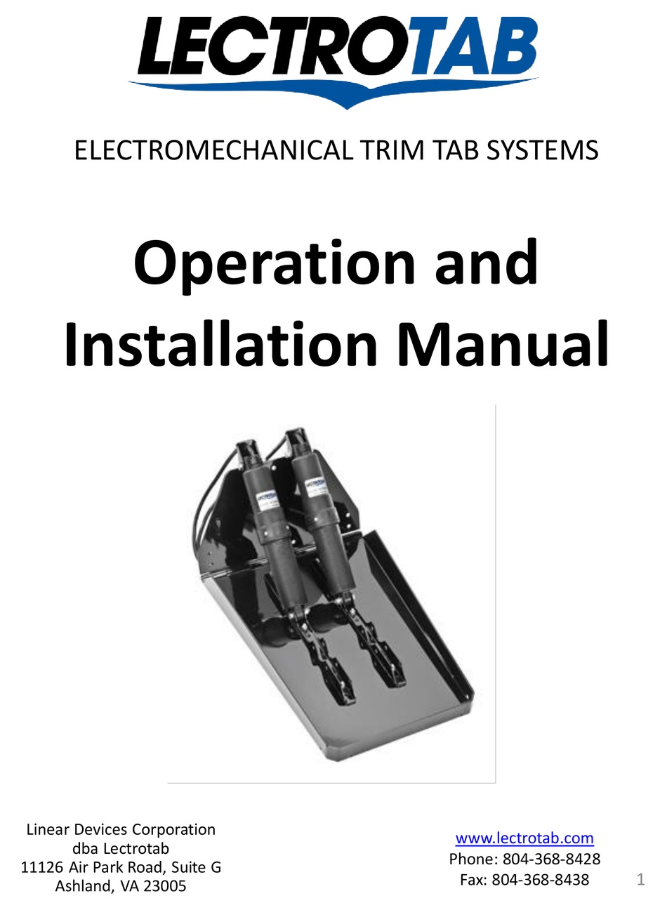 LECTROTAB ELECTROMECHANICAL TRIM TAB SYSTEMS OPERATION AND INSTALLATION