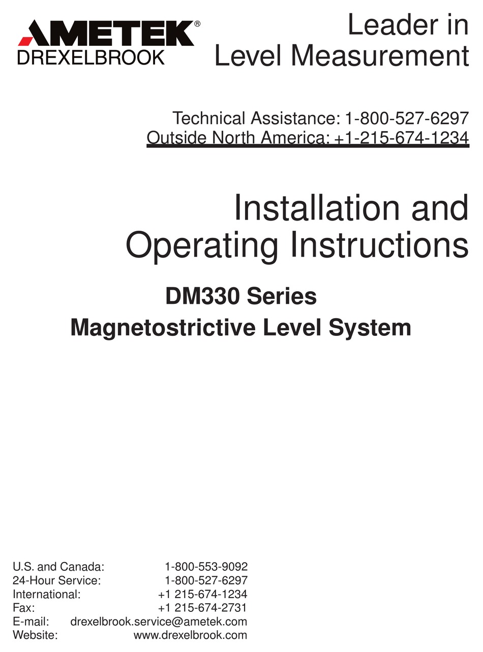 AMETEK DM330 SERIES INSTALLATION AND OPERATING INSTRUCTIONS MANUAL Pdf